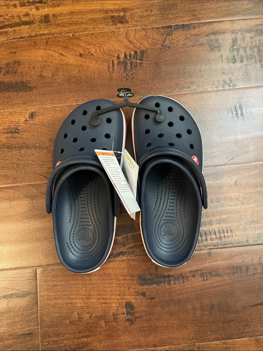 CROCS Unisex Crocband Clog - Navy with Red & White Stripes - Picture 2 of 7